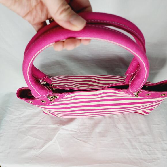 Sigrid Olsen Extra Large Pink & Cream Striped Fabric Tote Bag Shoulder Purse - Picture 9 of 14